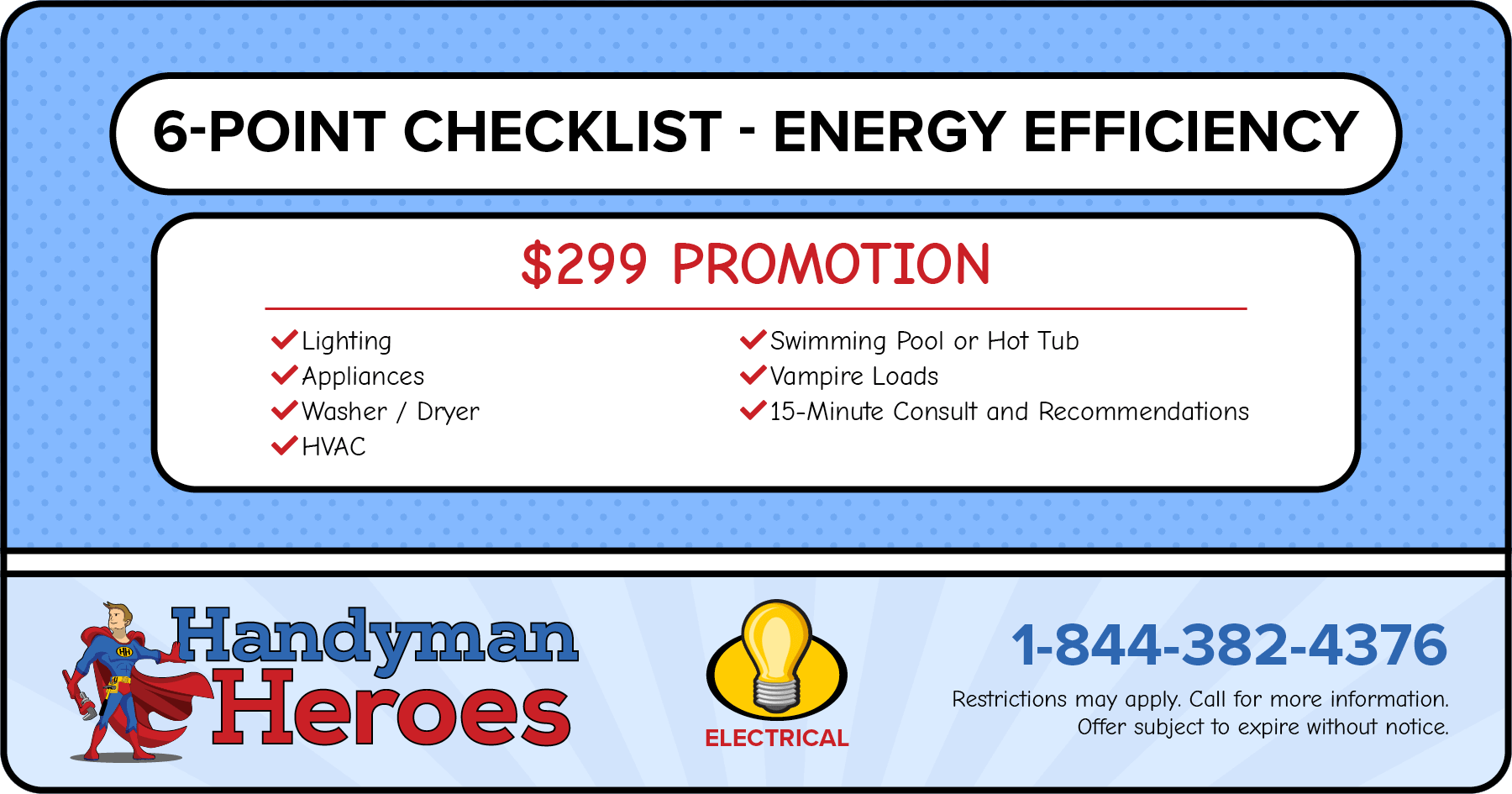 Promotion for 6-Point Checklist Energy Efficiency Home Back-up 9.